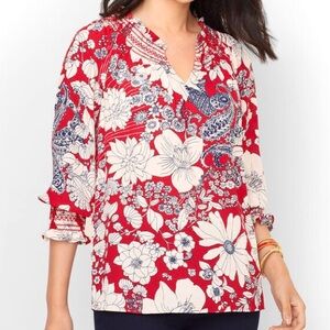 Talbots Floral Smocked Blouse Women’s Size 1X Peasant Colorful Lightweight Boho